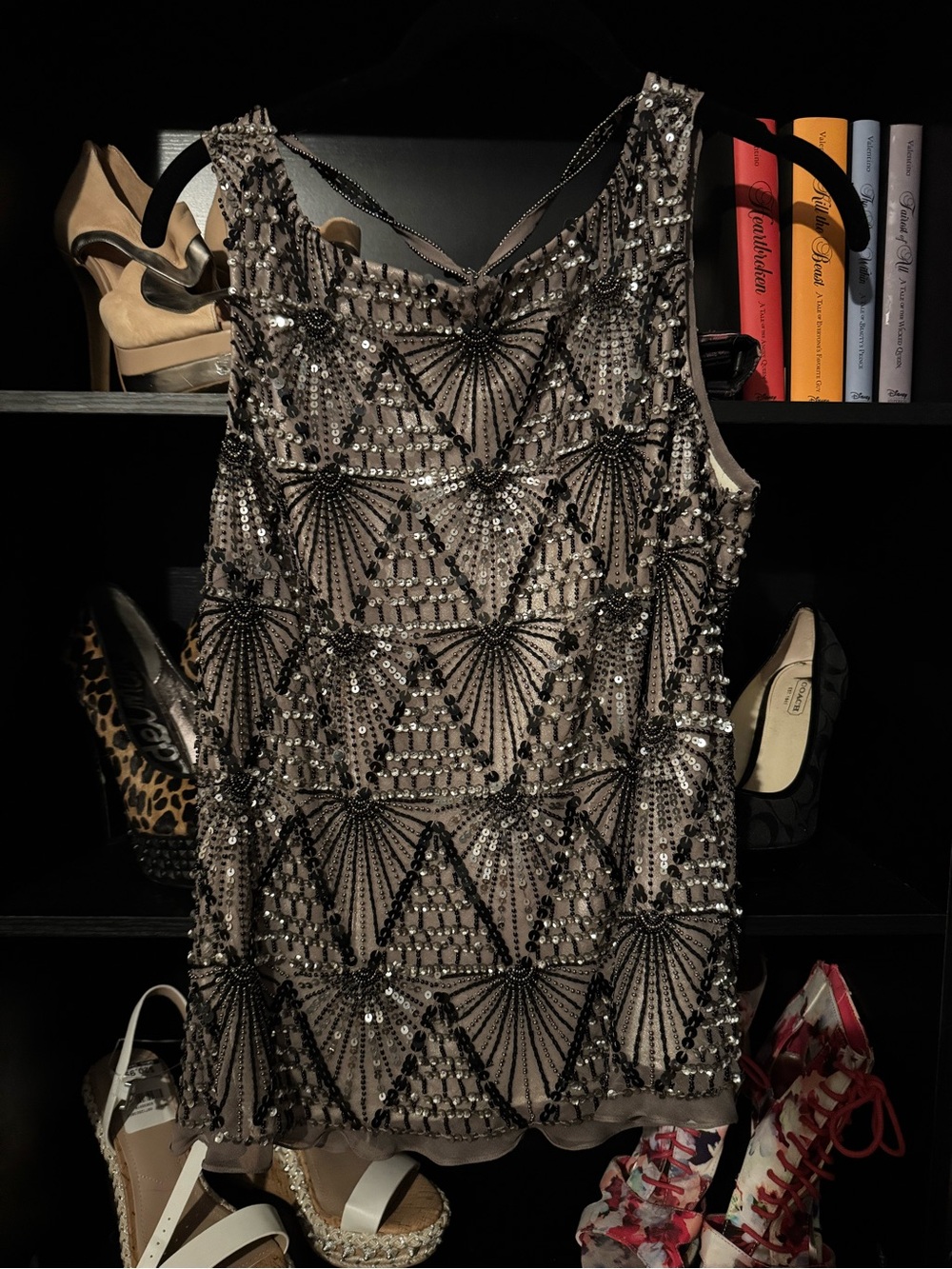 Scala Taupe-Beige Sleeveless Sequin Beaded Top